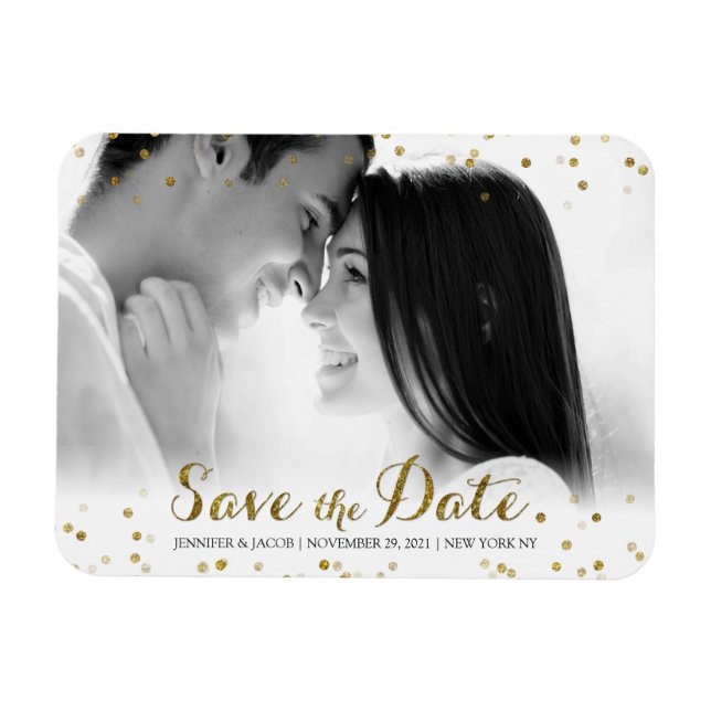 Gold Glitter Confetti Save the Date Photo Magnet (Horizontal)