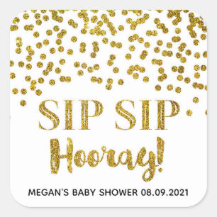 Gold Glitter Confetti Sip Sip Hooray Square Sticker