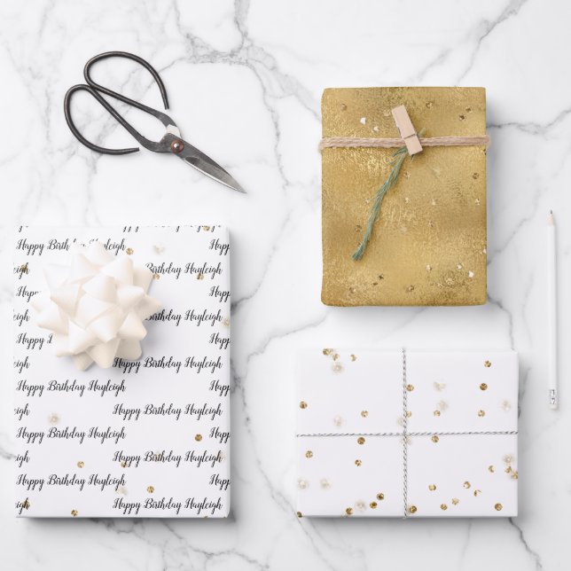 Gold glitter confetti sparkle Personalized  Wrapping Paper Sheets (Front)