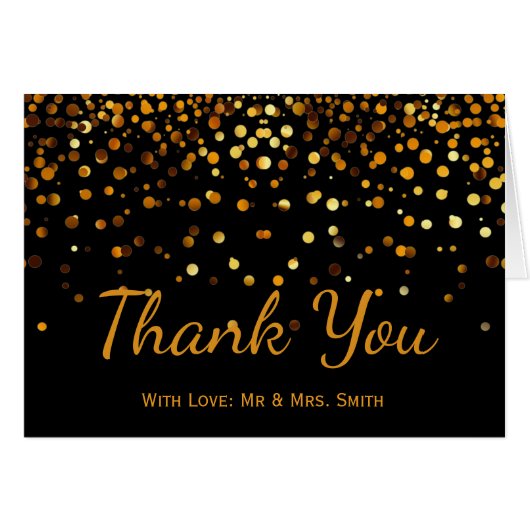 Gold Glitter Confetti Sparkles Black Thank You (Front Horizontal)