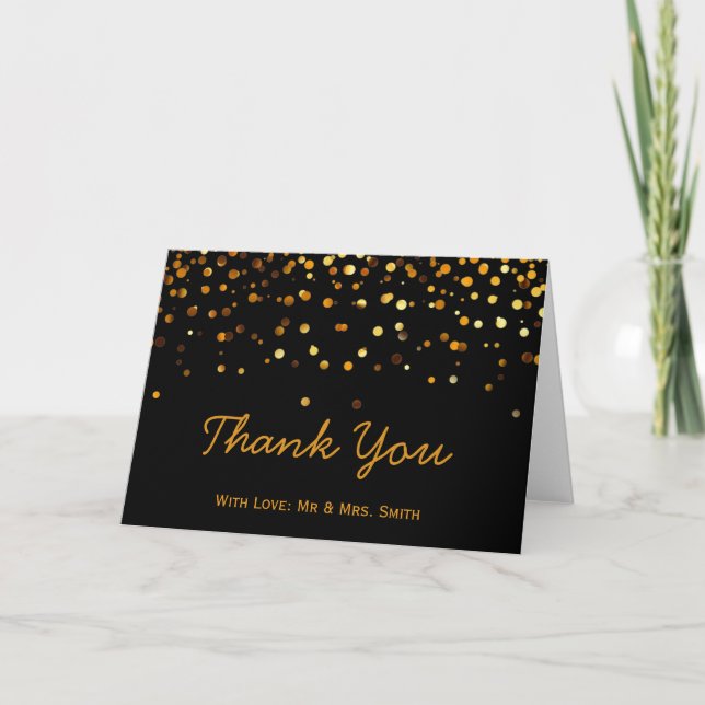 Gold Glitter Confetti Sparkles Black Thank You (Front)