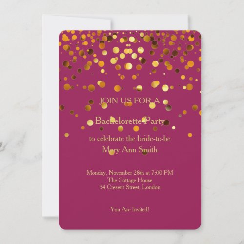 Gold Glitter Confetti Sparkles Pink Bachelorette Invitation