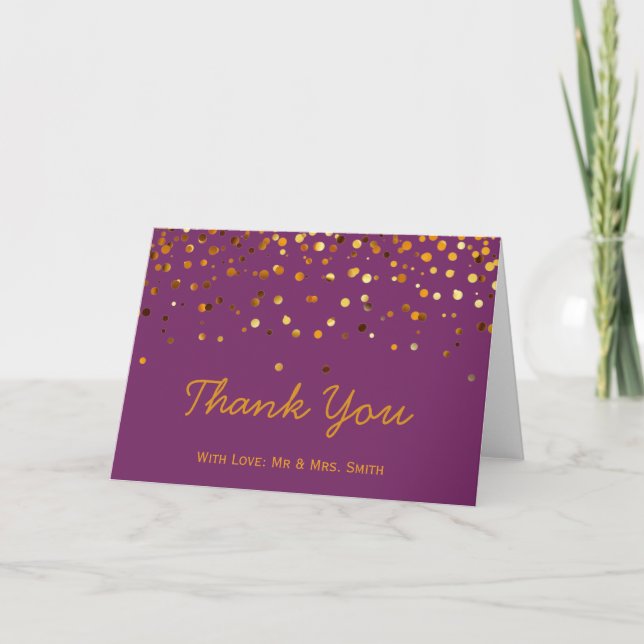 Gold Glitter Confetti Sparkles Purple Thank You (Front)