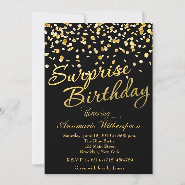 Gold Glitter Confetti Surprise Birthday Invitation (Front)