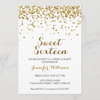 Gold Glitter Confetti Sweet Sixteen 16 Invitation by weddingsnwhimsy at Zazzle
