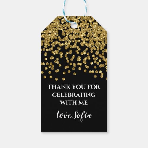 Gold Glitter Confetti Thank You Tag Birthday