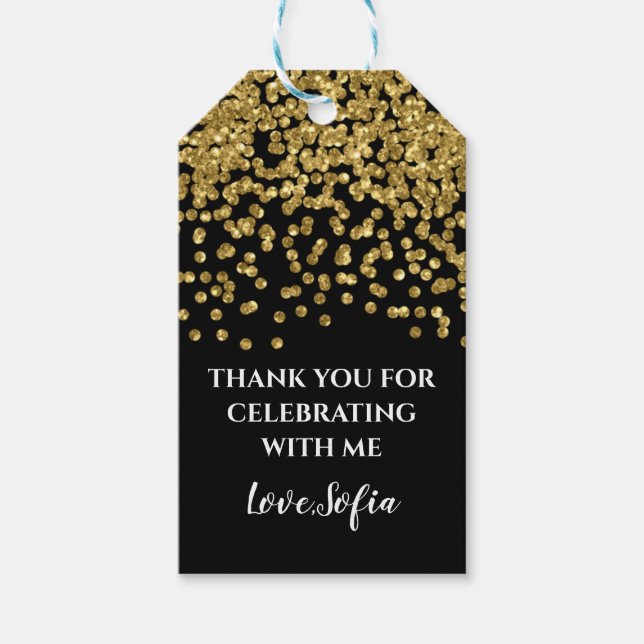 Gold Glitter Confetti Thank You Tag Birthday (Front)