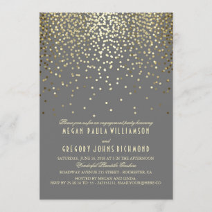 Gold Glitter Confetti Vintage Engagement Party Invitation