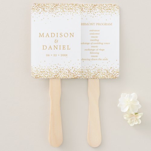 Gold Glitter Confetti Wedding Ceremony Program Hand Fan