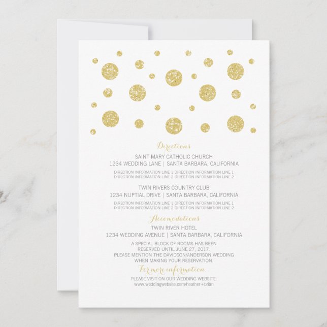 Gold Glitter Confetti Wedding Information Card (Front)