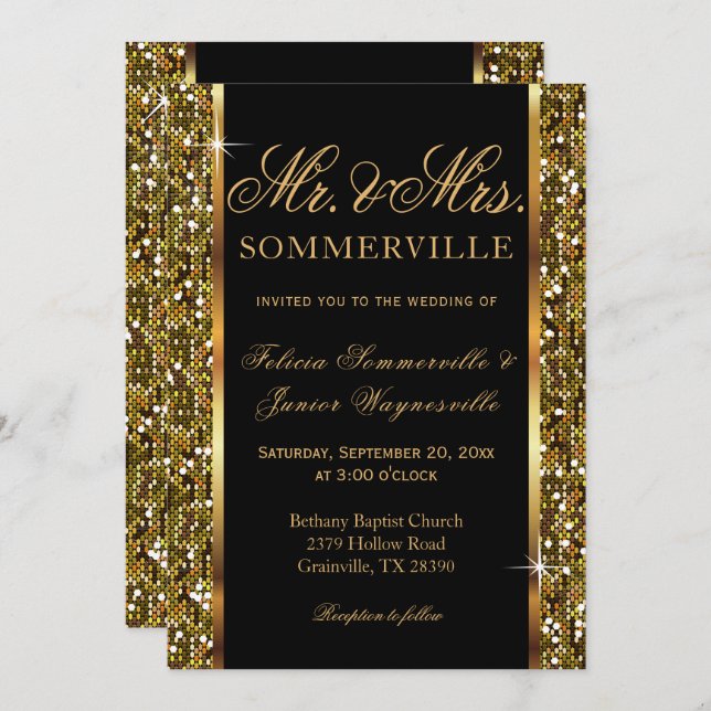 Gold Glitter Confetti Wedding Invitation (Front/Back)