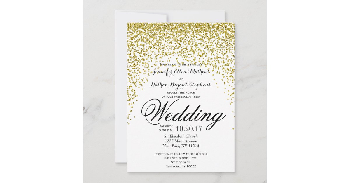 Gold Glitter Confetti Wedding Invitations | Zazzle