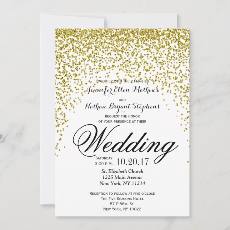 Gold Glitter Confetti Wedding Invitations | Zazzle