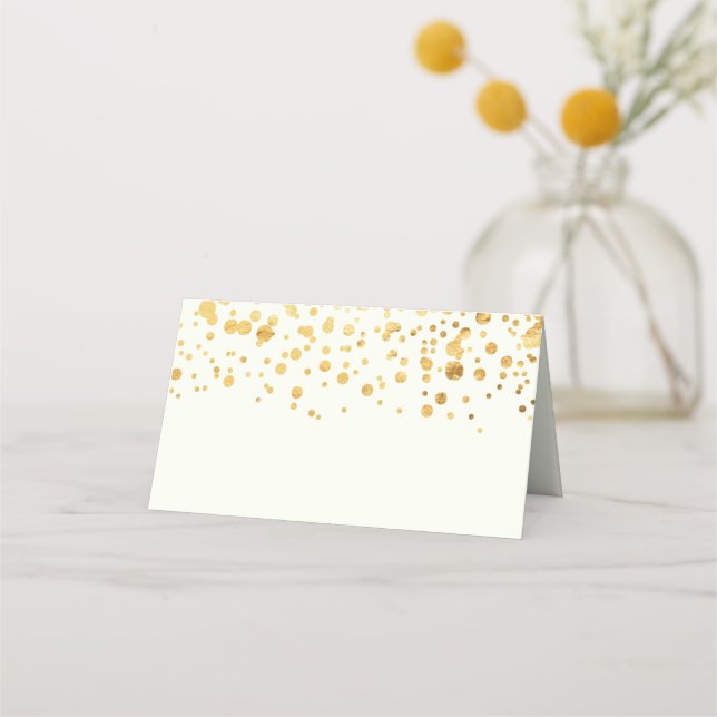 Gold Glitter Confetti Wedding Place Card (Front)