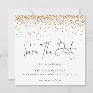 Gold glitter Confetti Wedding Save The Date Note Card