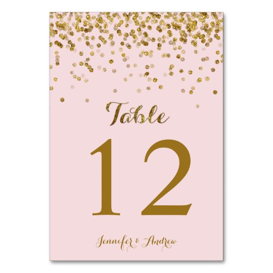 Gold Glitter Confetti Wedding Table Numbers Blush | Zazzle