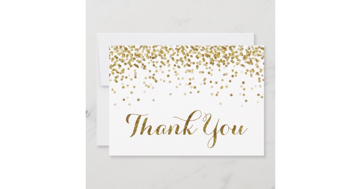 Gold Glitter Confetti Wedding Thank You Card | Zazzle