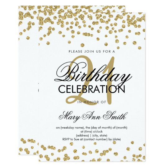 Gold Glitter Confetti White 21st Birthday Invitation | Zazzle.com