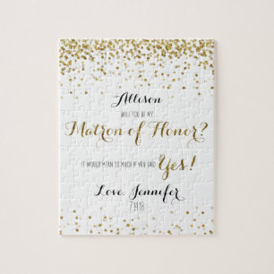 Gold Glitter Confetti Will you be Matron of Honor Jigsaw Puzzle
