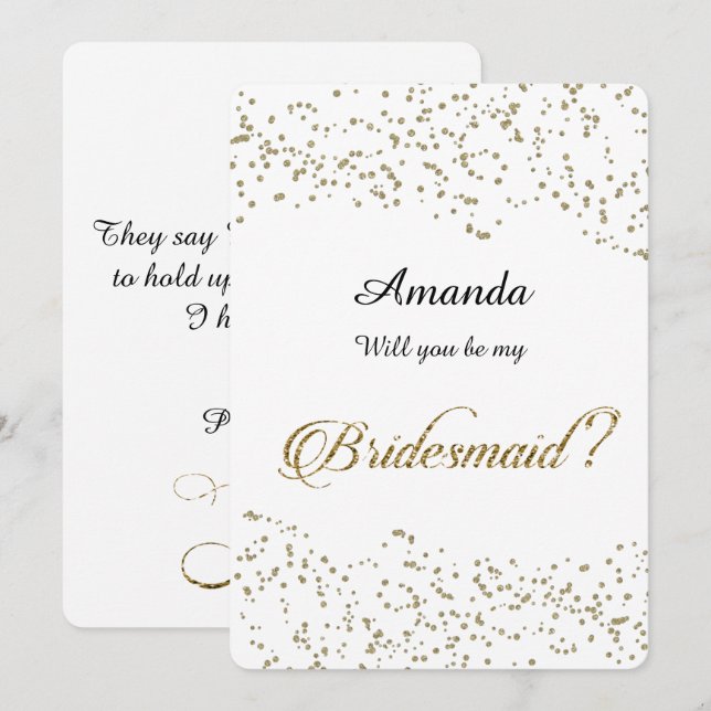 Gold Glitter, Confetti, Will You Be My Bridesmaid? Invitation (Front/Back)