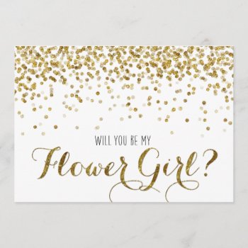 Gold Glitter Confetti Will You Be My Flower Girl Invitation by weddingsnwhimsy at Zazzle