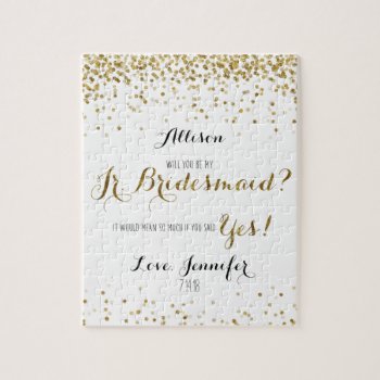 Gold Glitter Confetti Will You Be My Jr Bridesmaid Jigsaw Puzzle by weddingsnwhimsy at Zazzle