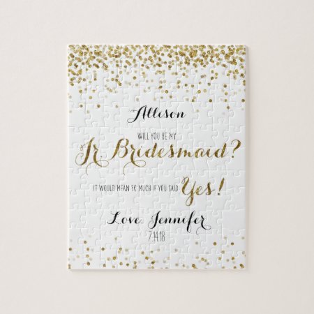 Gold Glitter Confetti Will You Be My Jr Bridesmaid Jigsaw Puzzle