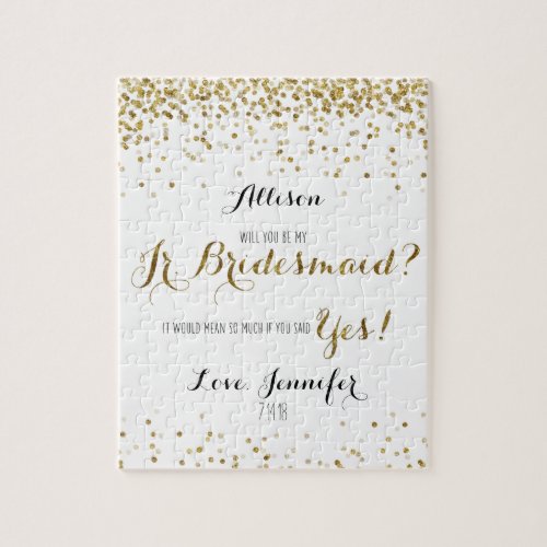 Gold Glitter Confetti Will you be my Jr Bridesmaid Jigsaw Puzzle