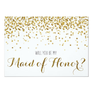 Gold Glitter Confetti Will you be my Maid of Honor Card
