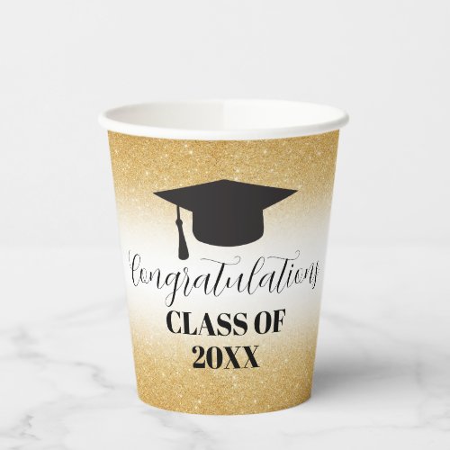 Gold Glitter Congratulations Graduate Paper Cups