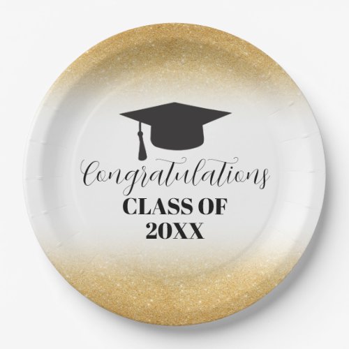 Gold Glitter Congratulations Graduate Paper Plates