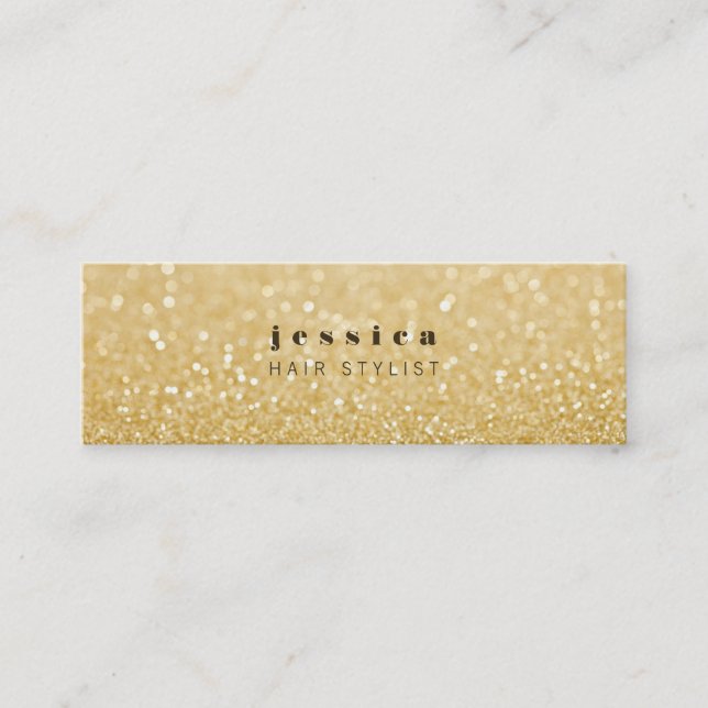 Gold Glitter Contemporary Hair Stylist Skinny Card (Front)