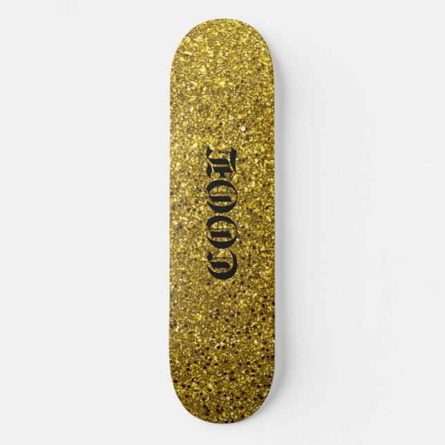 Gold Glitter Cool Skateboard Deck (Front)