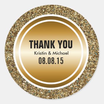 Gold Glitter Copper Gold Custom Thank You Label by Mintleafstudio at Zazzle