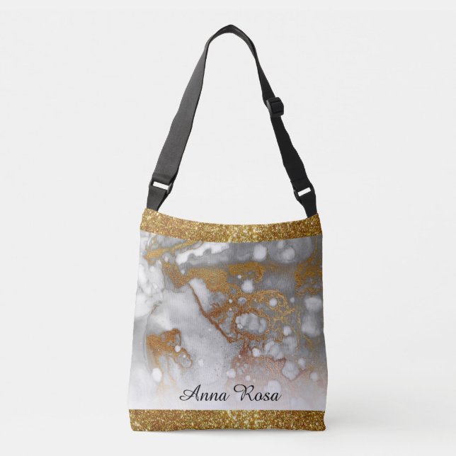 *~* Gold Glitter Copper Gold Glitter Abstract Crossbody Bag (Front)