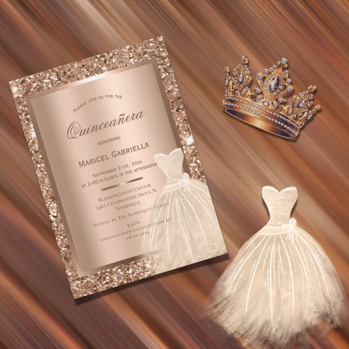 Gold Glitter Copper Metallic Elegant Quinceañera