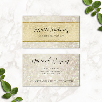 Gold Glitter Cosmetologist Elegant Shimmer Makeup Business Card by GirlyBusinessCards at Zazzle