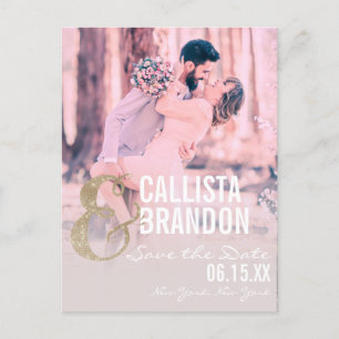 Gold Glitter Couple Photo Collage Save the Date Announcement Postcard