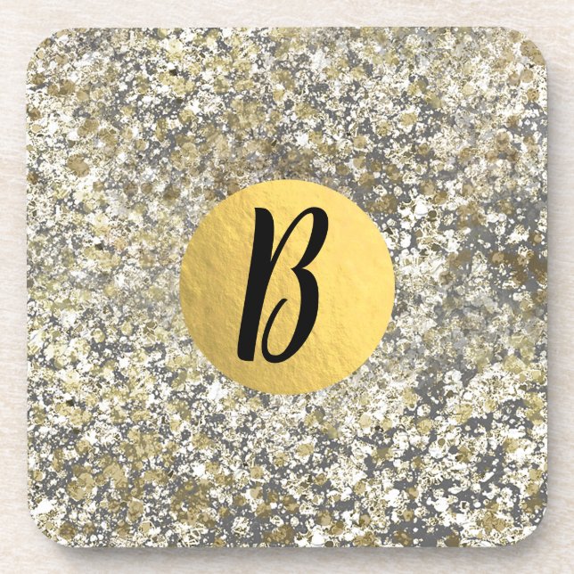 Gold Glitter Crackle Modern Chic Glam Sparkle Drink Coaster (Front)