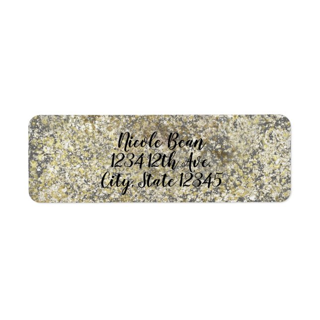 Gold Glitter Crackle Modern Chic Glam Sparkle Label (Front)