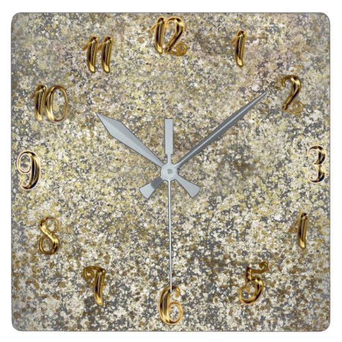 Gold Glitter Crackle Modern Chic Glam Sparkle Square Wall Clock