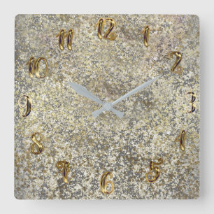 Gold Glitter Crackle Modern Chic Glam Sparkle Square Wall Clock