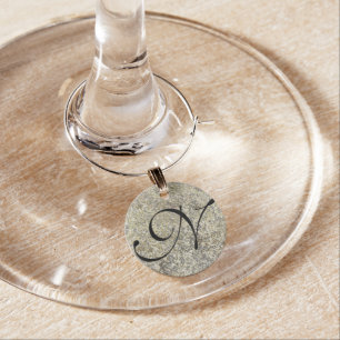 Gold Glitter Crackle Modern Chic Glam Sparkle Wine Glass Charm