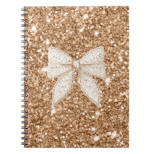 Gold Glitter Cream Faux Lace Bow Notebook