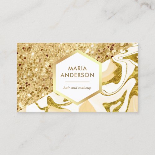Gold Glitter Cream Ivory Marble Makeup Artist Business Card