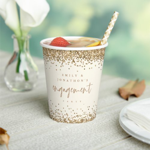 Gold Glitter Cream Names Engagement Party  Paper Cups