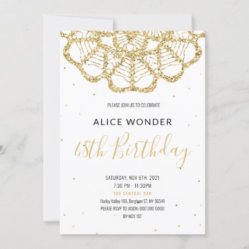 Gold glitter crochet design like laser cut invitat invitation