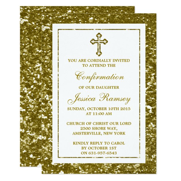 Gold Glitter Cross Holy Communion Or Confirmation Invitation