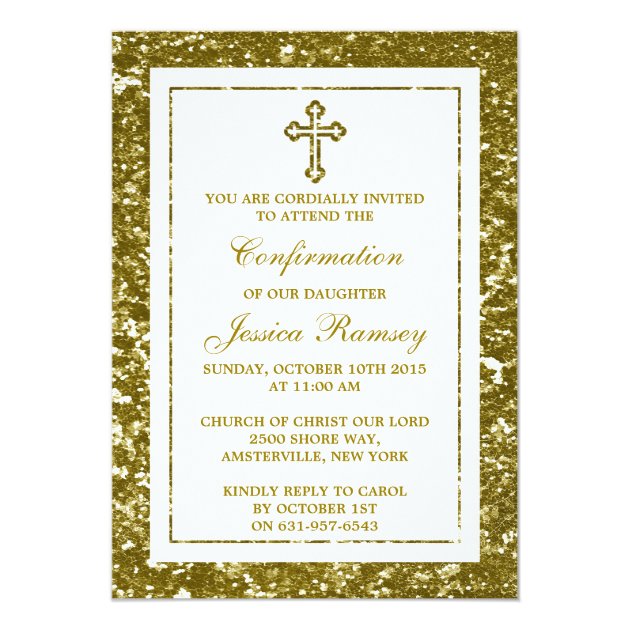 Gold Glitter Cross Holy Communion Or Confirmation Invitation