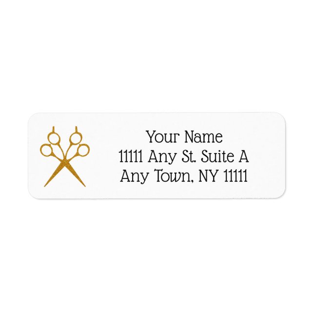 Gold Glitter Crossed Scissors Hairdresser/Barber Label (Front)